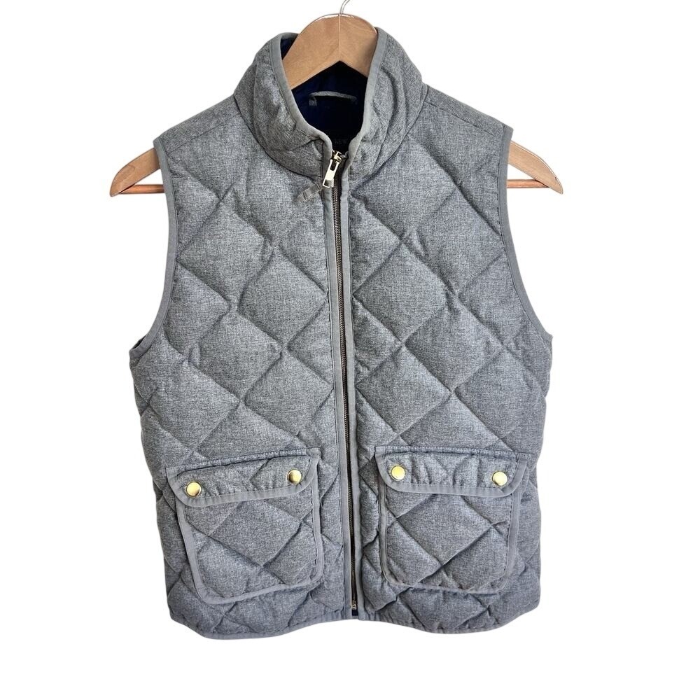 J Crew Quilted Down Full Zip Up Vest Heather Gray Jacket Womens Sz Small